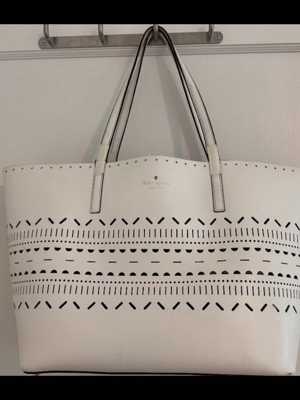 Kate Spade White Laser-Cut Pattern Tote